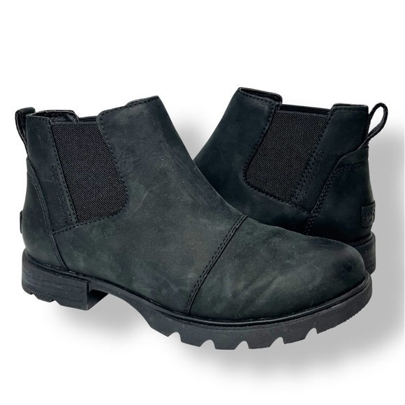Sorel Emelie III Chelsea Ankle Boots 6 black waterproof leather minimalist - Picture 1 of 12